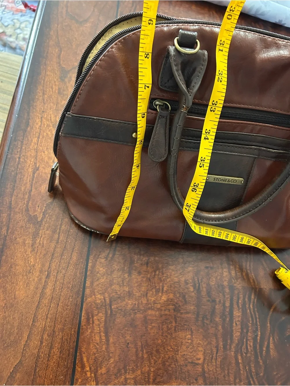 Stone & Co Purse Handbag Faux Leather Two Toned Brown Vintage Domed Satchel